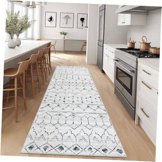 Runner Rug Hallway Runner Rug, Farmhouse Boho Washable 2'6''x8' White/Dark Grey
