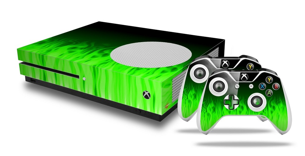 Skin XBOX One S Console Controller Fire Green