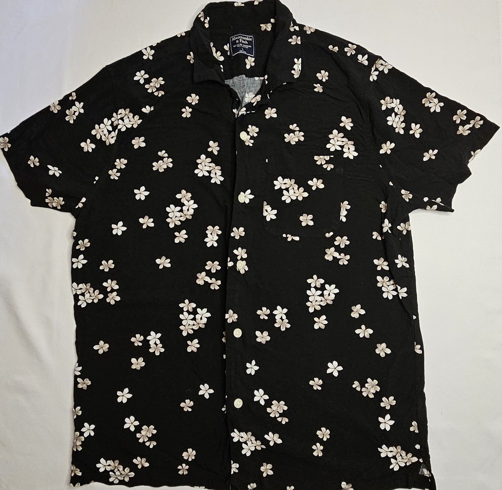 Mens Abercrombie & Fitch Short Sleeve Black Floral Button Up Shirt Large