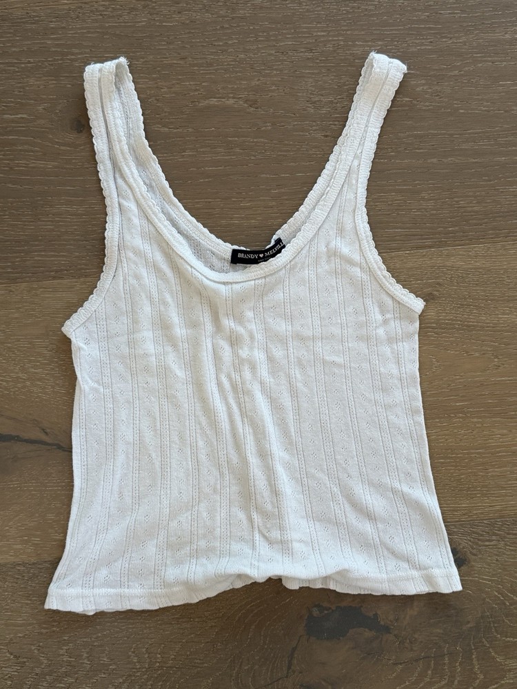 Brandy Melville White Ribbed Round Neck Cotton Tank Top Cami Women’s John Galt