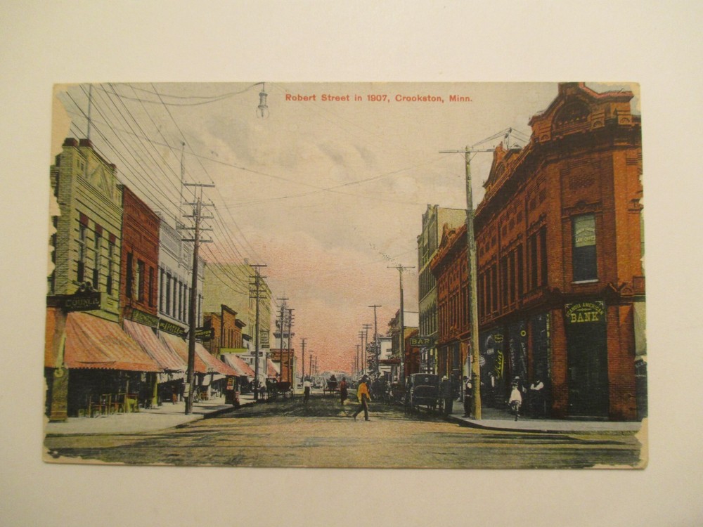 Crookston Minnesota Postcard Robert Street 1909 view 1 MN