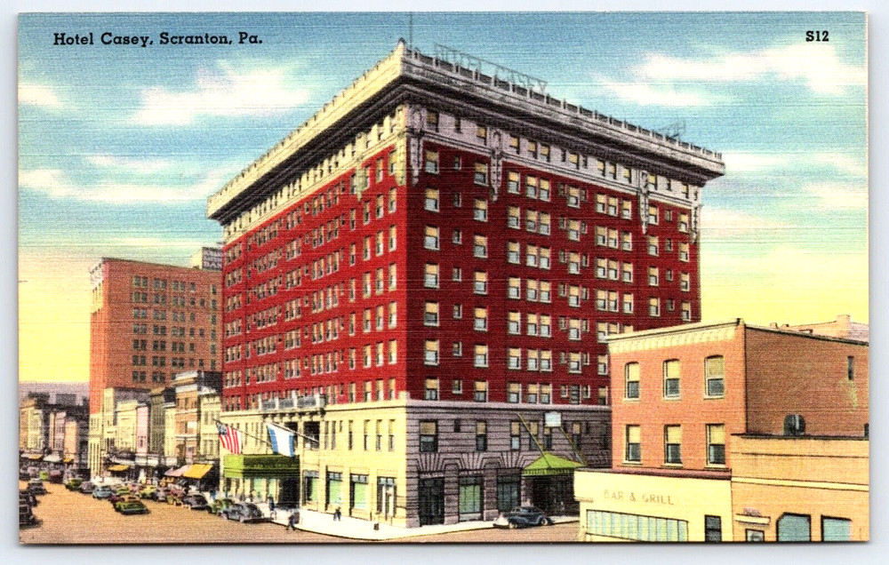Scranton Pennsylvania Pa Hotel Casey Building Street View Cars Vintage Postcard