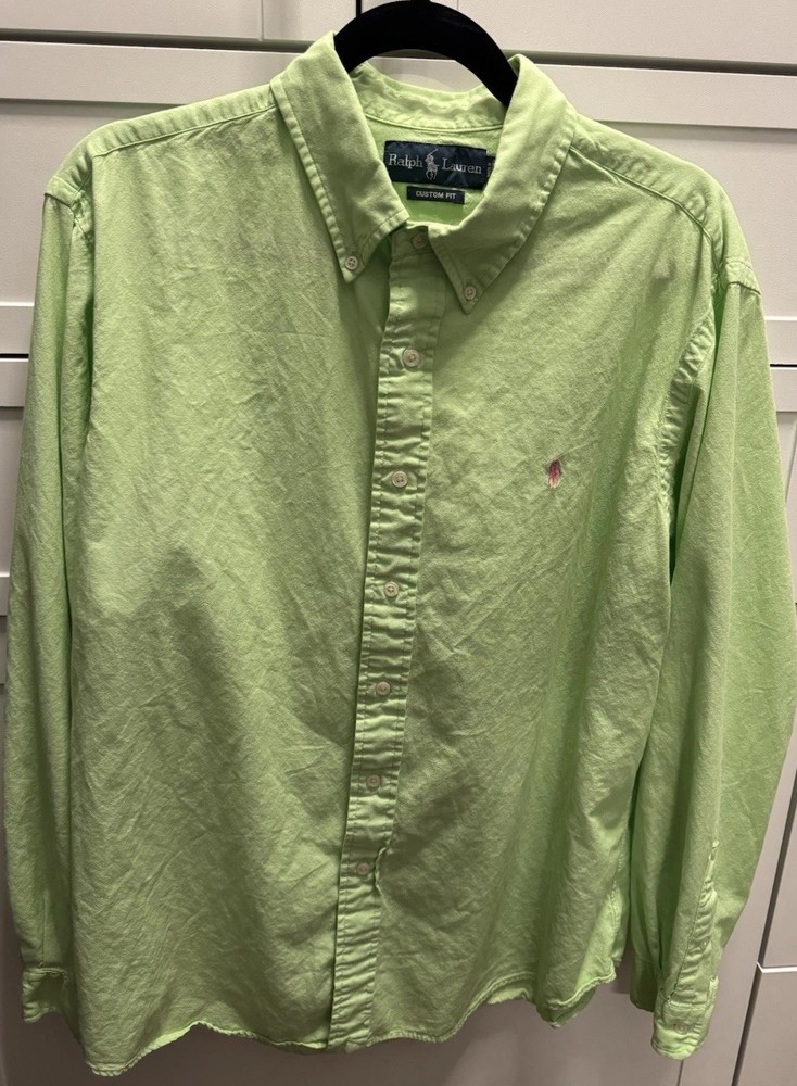 Ralph Lauren Custom Fit Green Solid Long Sleeve Button-Down Shirt Men's XL