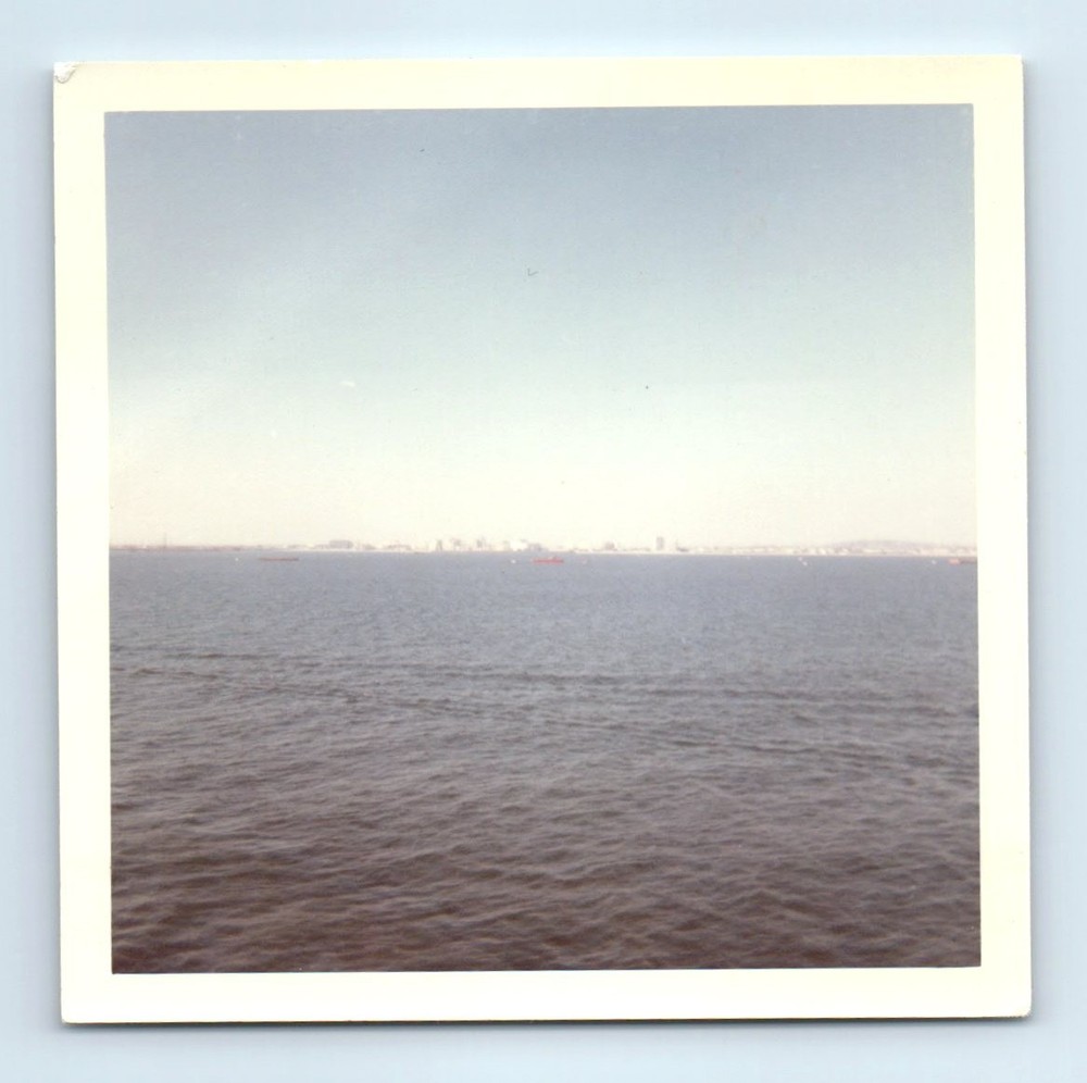 Old Vintage Square Color Photo LANDSCAPE SEASCAPE OCEAN BAY BOAT WAKE PIC