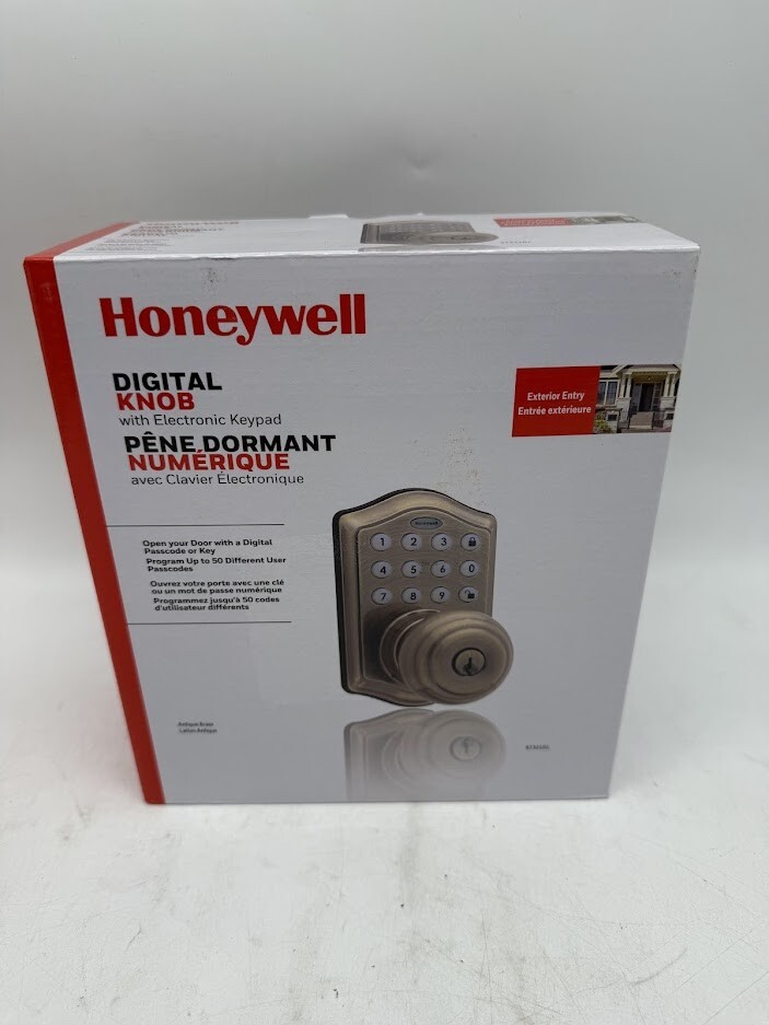 Honeywell Antique Brass Keyless Electronic Door Knob Lock