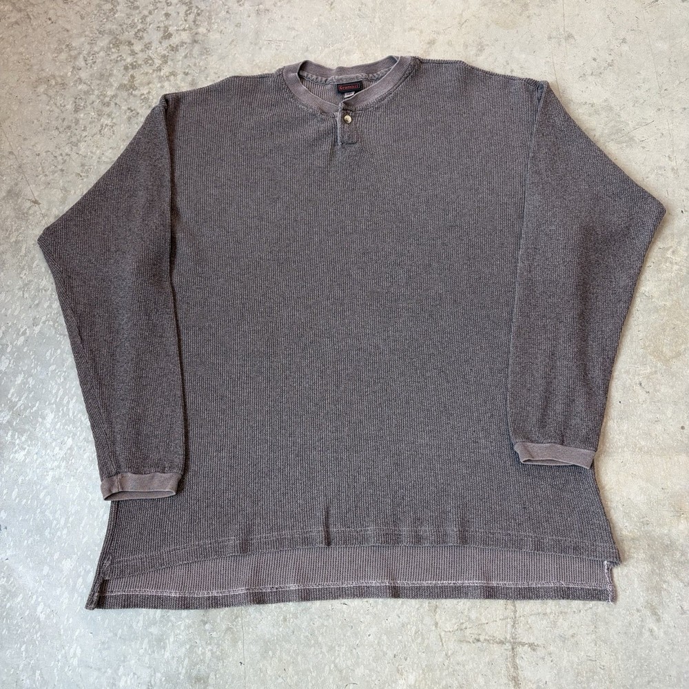 Vintage Gramicci Henley Shirt Waffle Oversized Brown Outdoors USA Long Sleeve XL