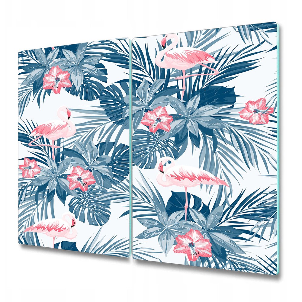 Indigo Tropical Flamingo Glass Chopping Board Pink & Green Photo 30x52cm