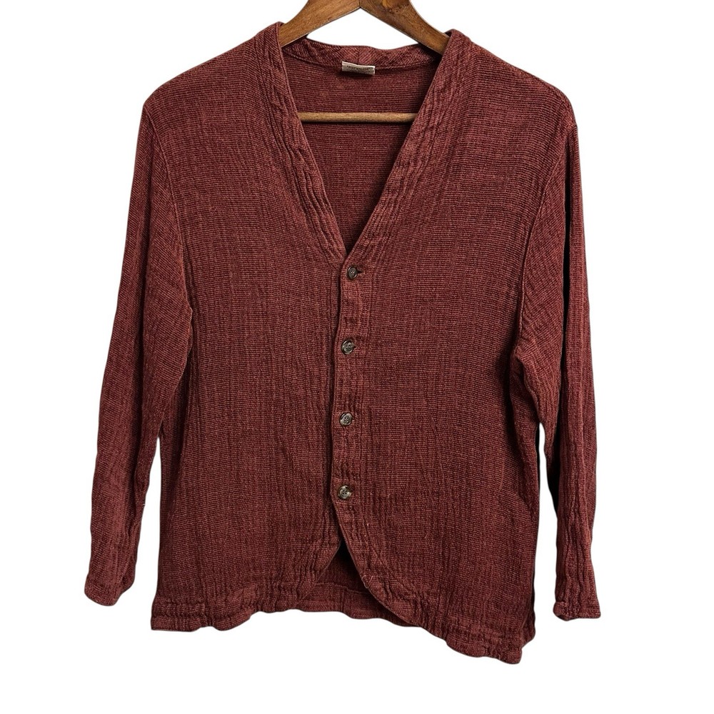 CP Shades Linen Blend Button Down Shirt Women’s Medium Burgundy Red Casual