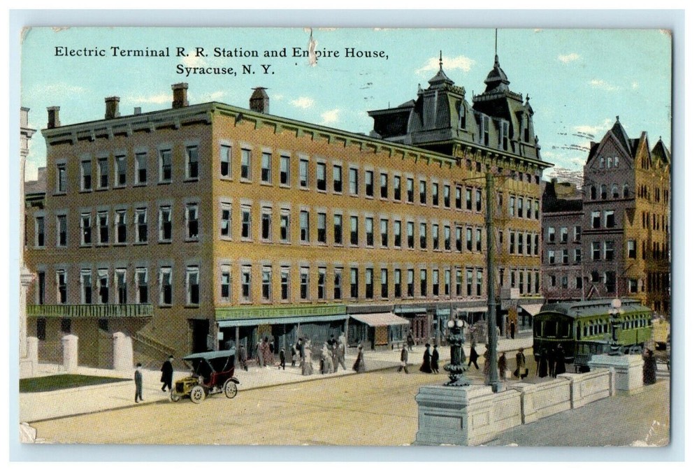 1913 Electrical Terminal R.R Station And Empire House Syracuse NY Postcard