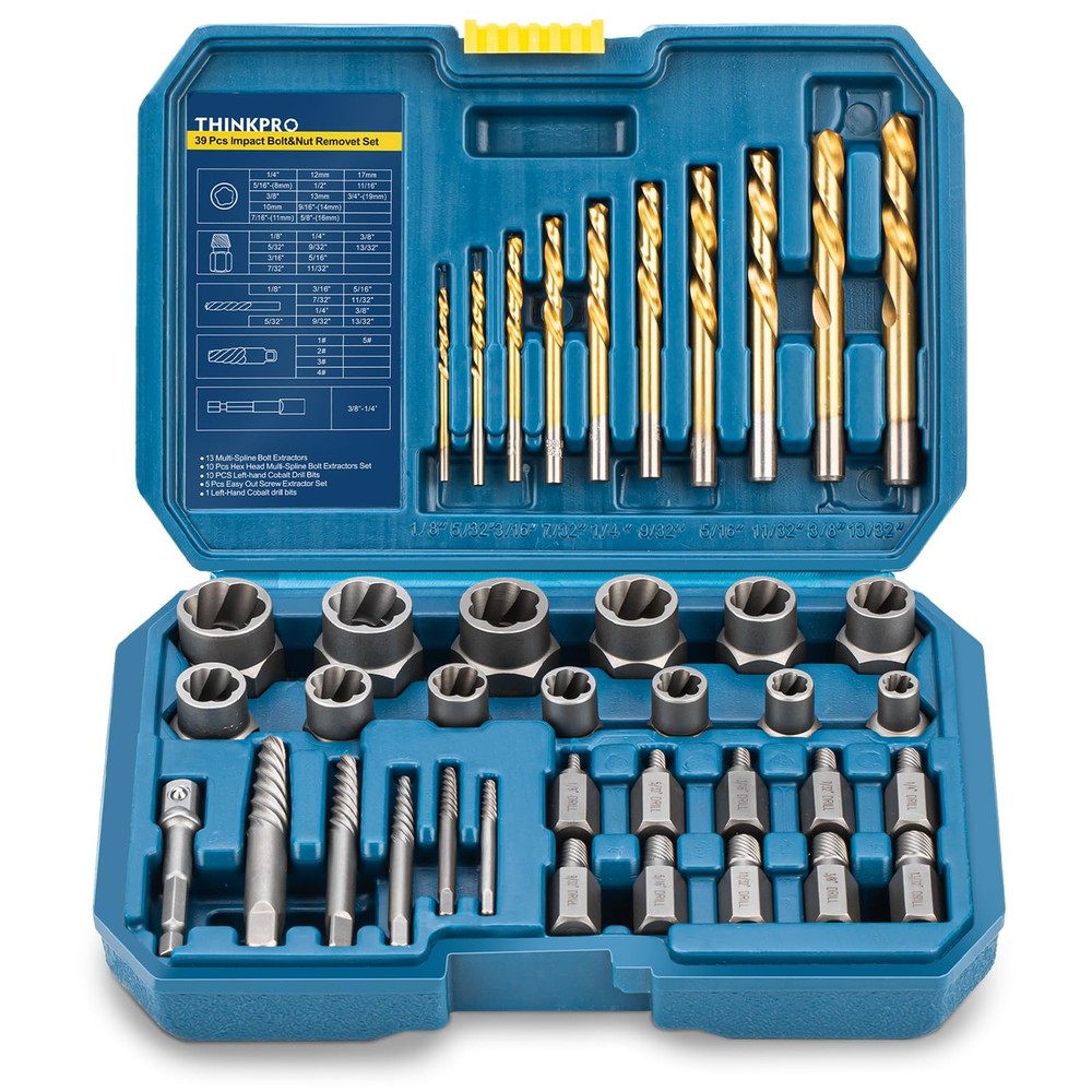 39-Piece Bolt Extractor and Drill Bit Set for Stripped Screw Removal