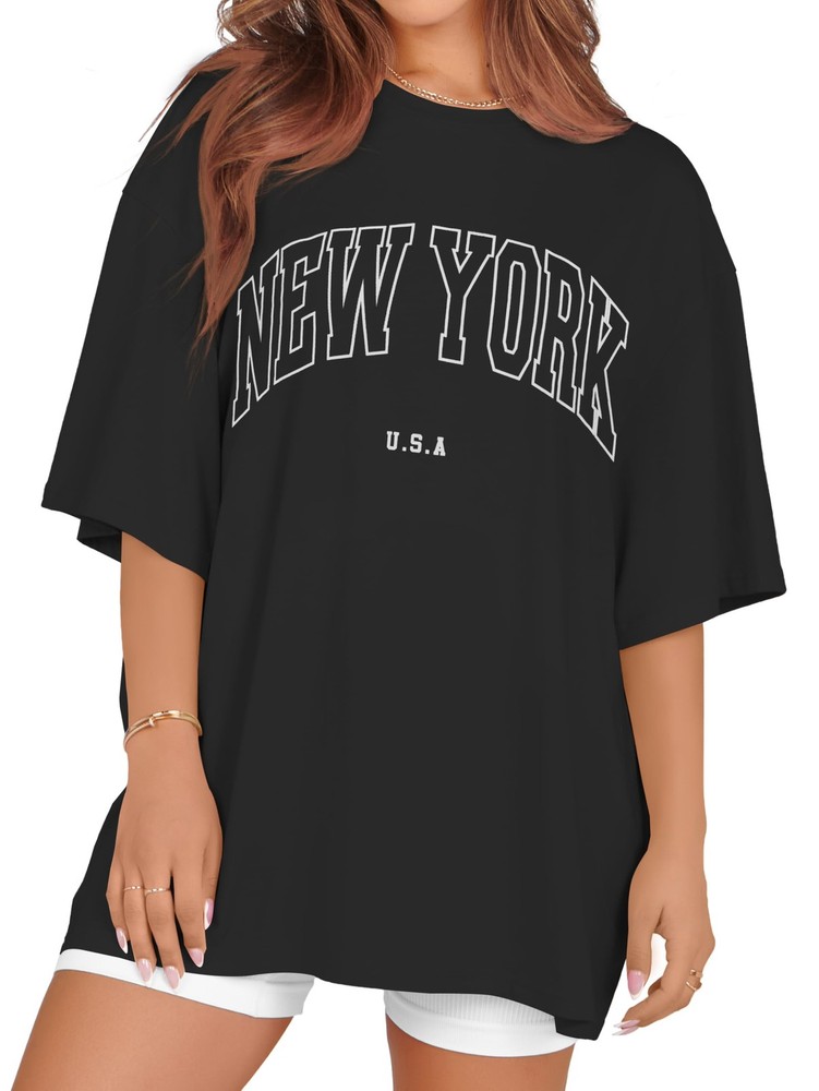 Oversized Tshirts for Women Summer Short Sleeve Round Neck Graphic Tee Shirt,...