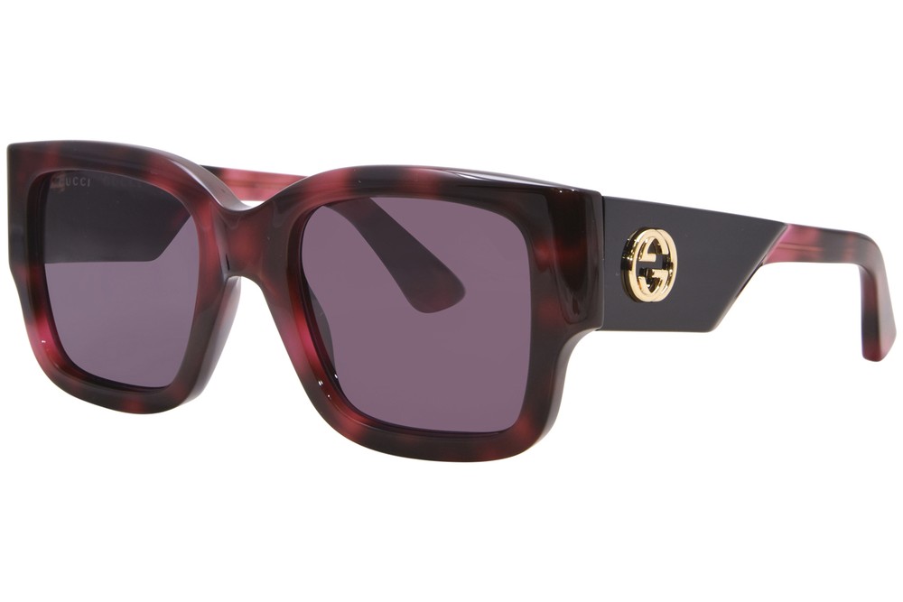 Gucci GG1663S Havana Gold Violet Square Sunglasses Women 52mm