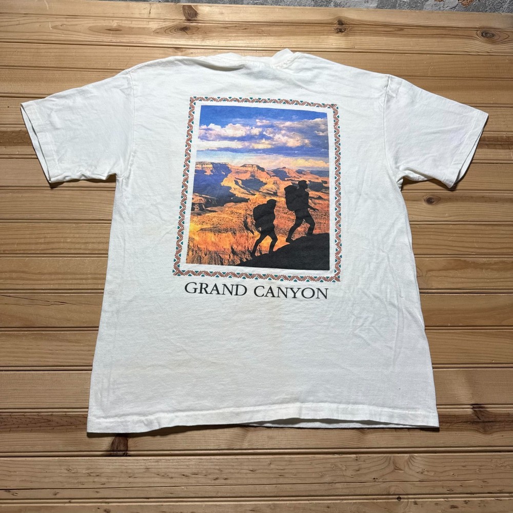Vintage 90s Grand Canyon Hiker Mountain Nature Souvenir Pocket T-Shirt - Large