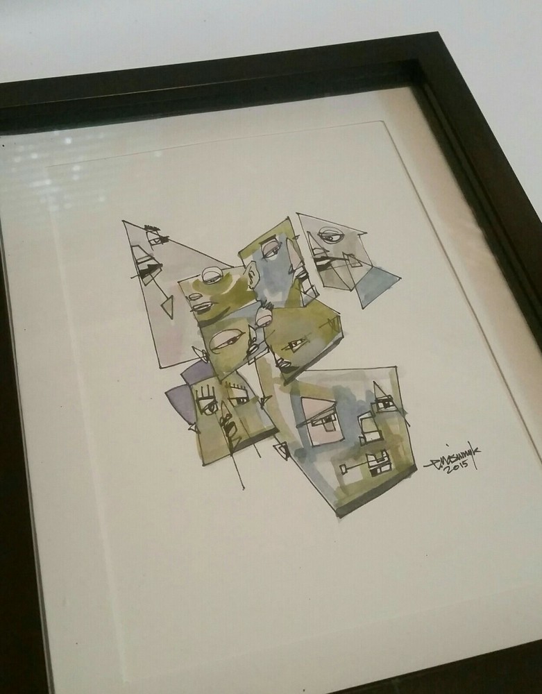 Framed Drawing Abstract Graffiti Drawing Original Art Indie Modern OUTSIDER kaws-image