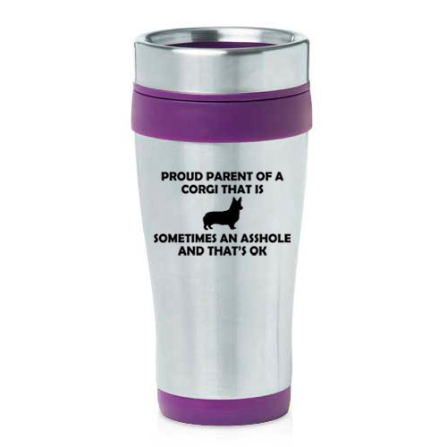 16 oz Travel Coffee Mug Proud Parent Corgi