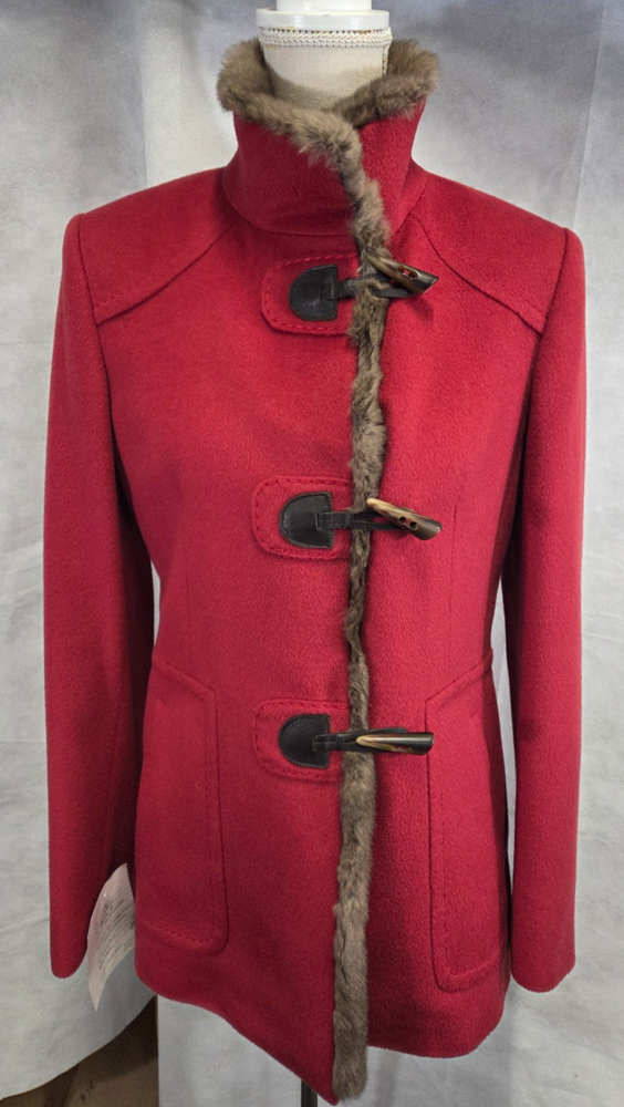 Cinzia Rocca Red Angora Wool Fur Trim Coat Size 6