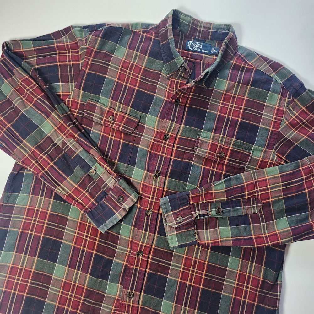 Vtg Polo Ralph Lauren Flannel Shirt Men XL Plaid Long Sleeve Classic Workwear