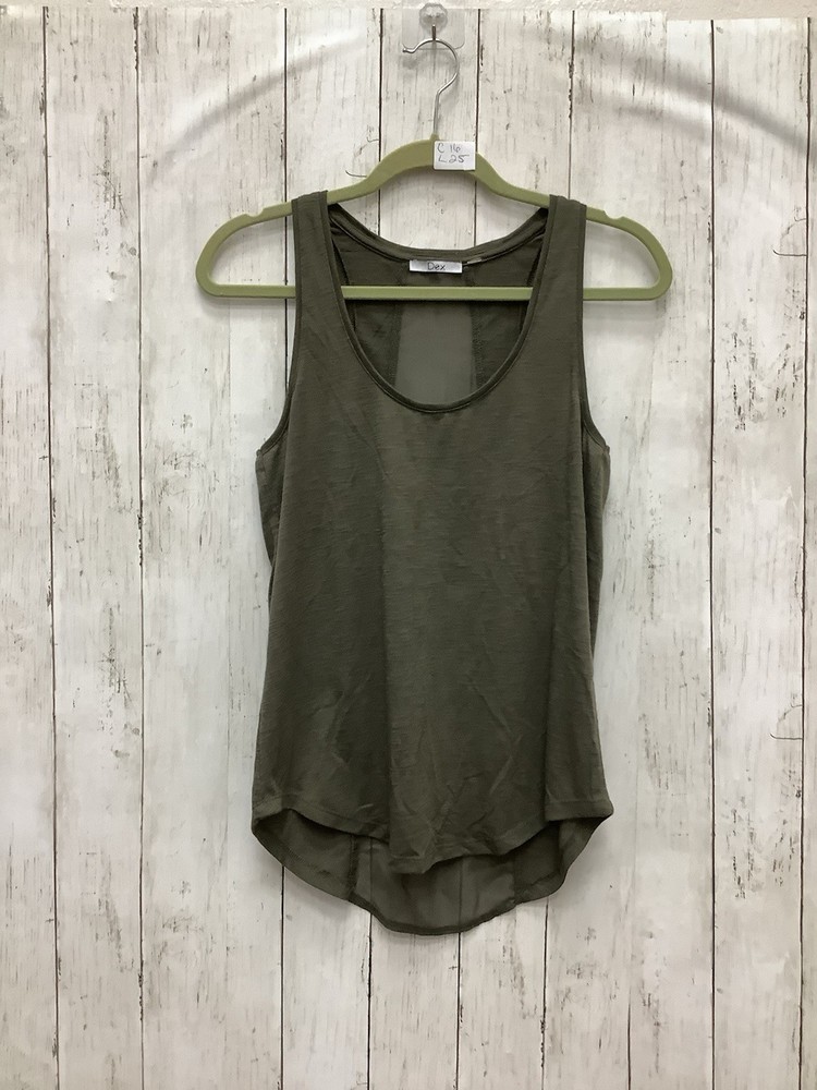 Dex Women's Olive Green Sheer Back High-Low Scoop Neck Tank Top, Size Small