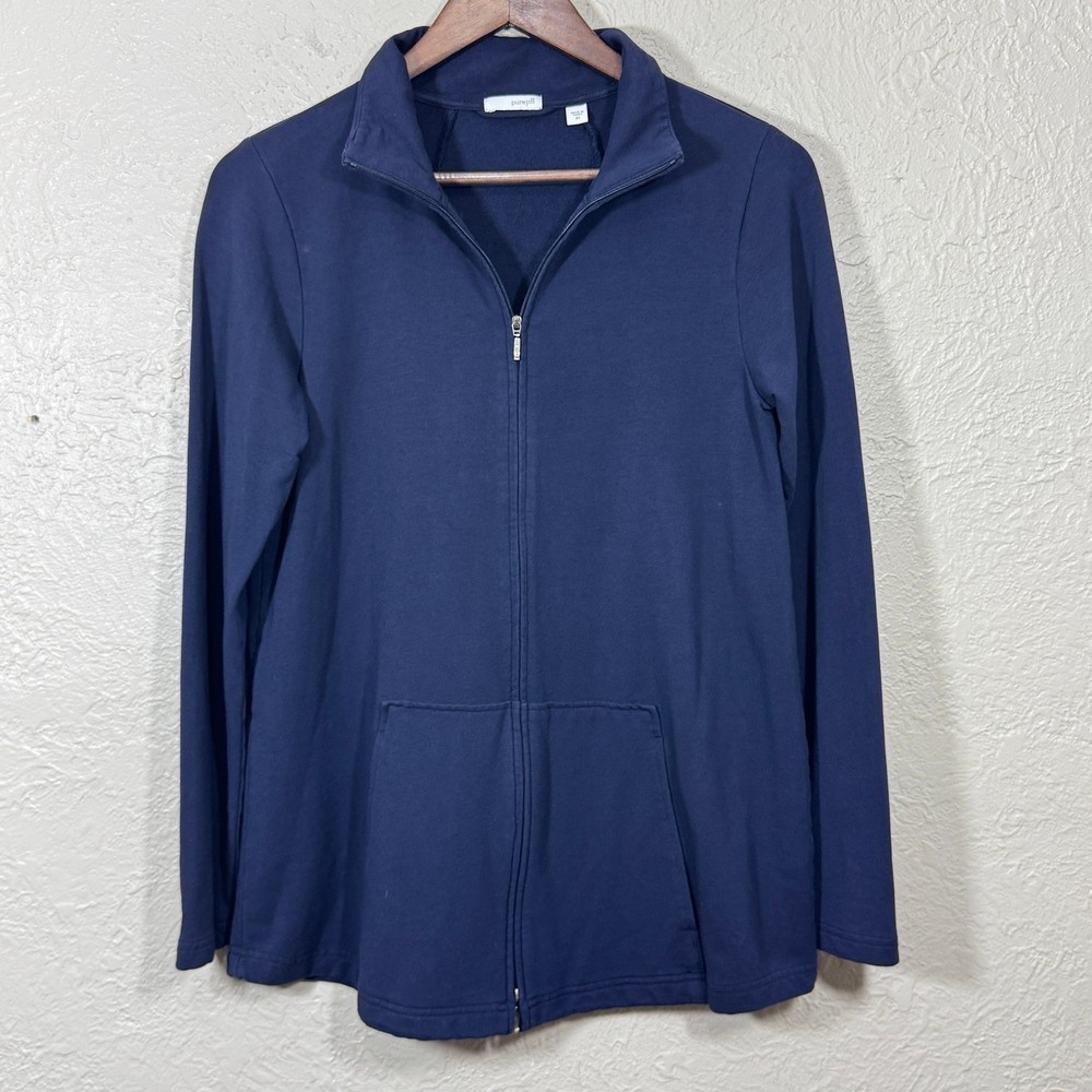 J Jill PureJill Full Zip Jacket XS Navy Modal Pima Cotton Jersey Stretch Travel
