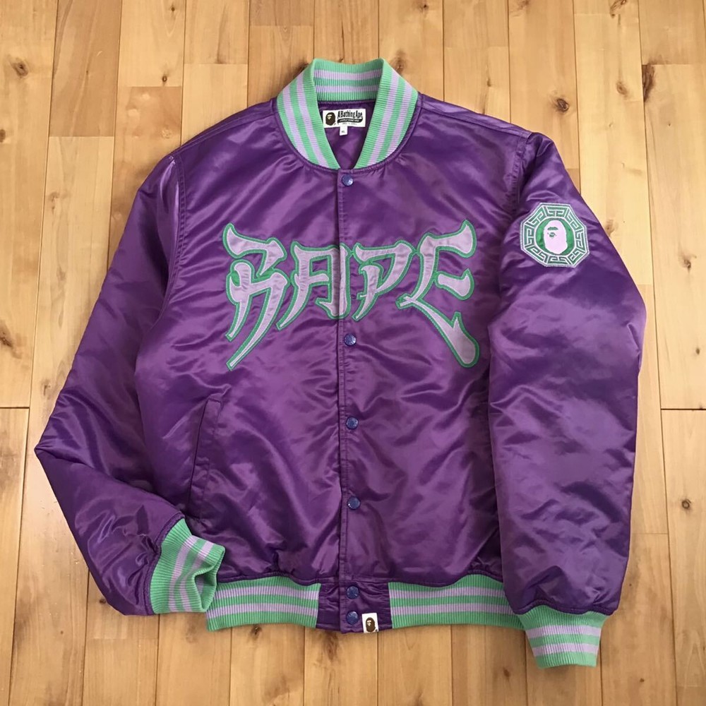 Xl Bape Logo Satin Varsity Jacket A Bathing Ape Stadium