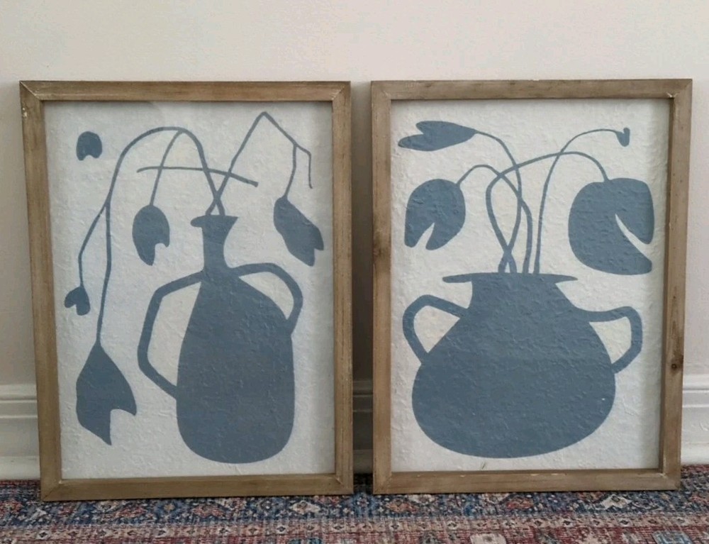 Modern Abstract Wood Framed Wall Art Set 2-Panel 12x16 Inches-image