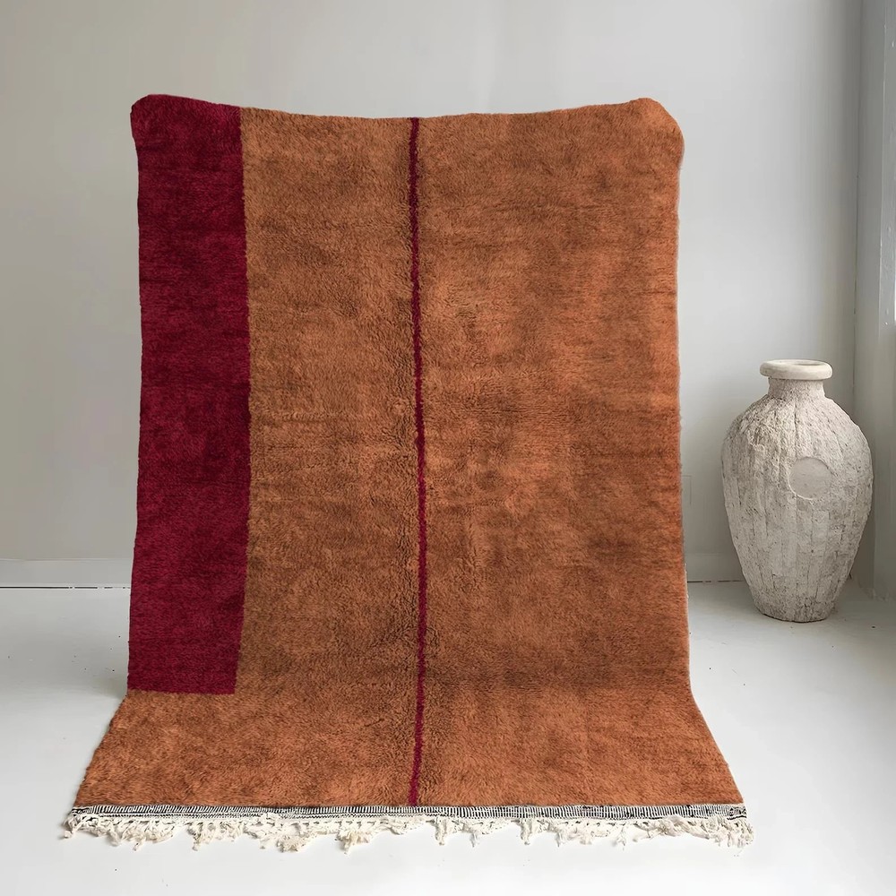 Moroccan Berber Beni Ourain Wool Rug Color Brown Design Handmade Carpet Rug