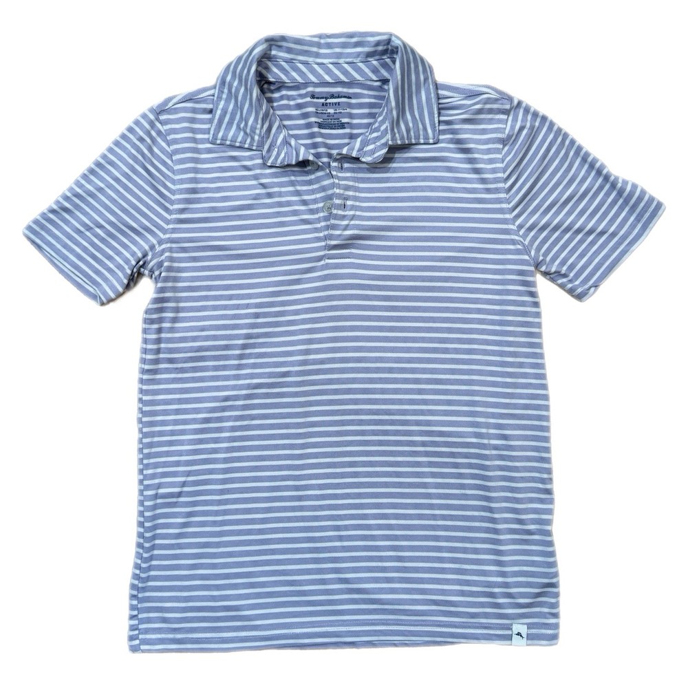 Tommy Bahama Shirt Youth Purple Stripe Polo Active Stretch Golf Boys Size 10-12