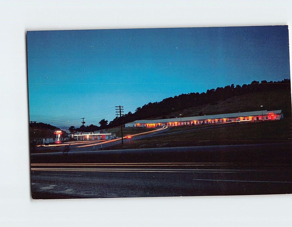 Postcard Night View Johnsons Motel & Restaurant Wytheville Virginia USA