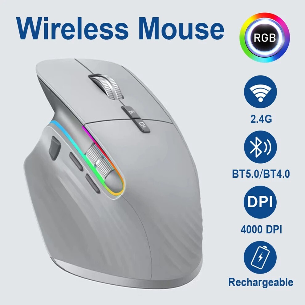 Multi Device Bluetooth 5.0 & 3.0 2.4G Wireless Portable Mouse