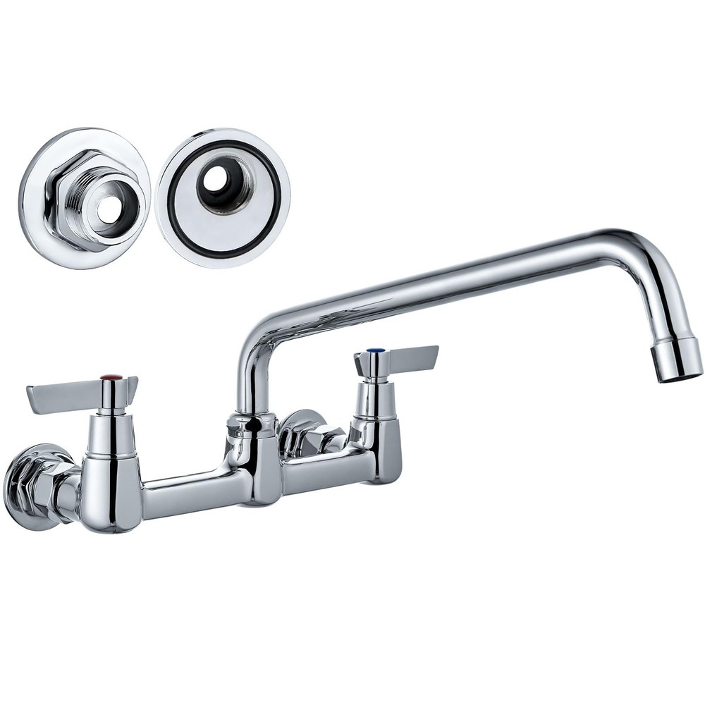 Commercial Chrome Polish 8-Inch Wall Mount Kitchen Sink Faucet
