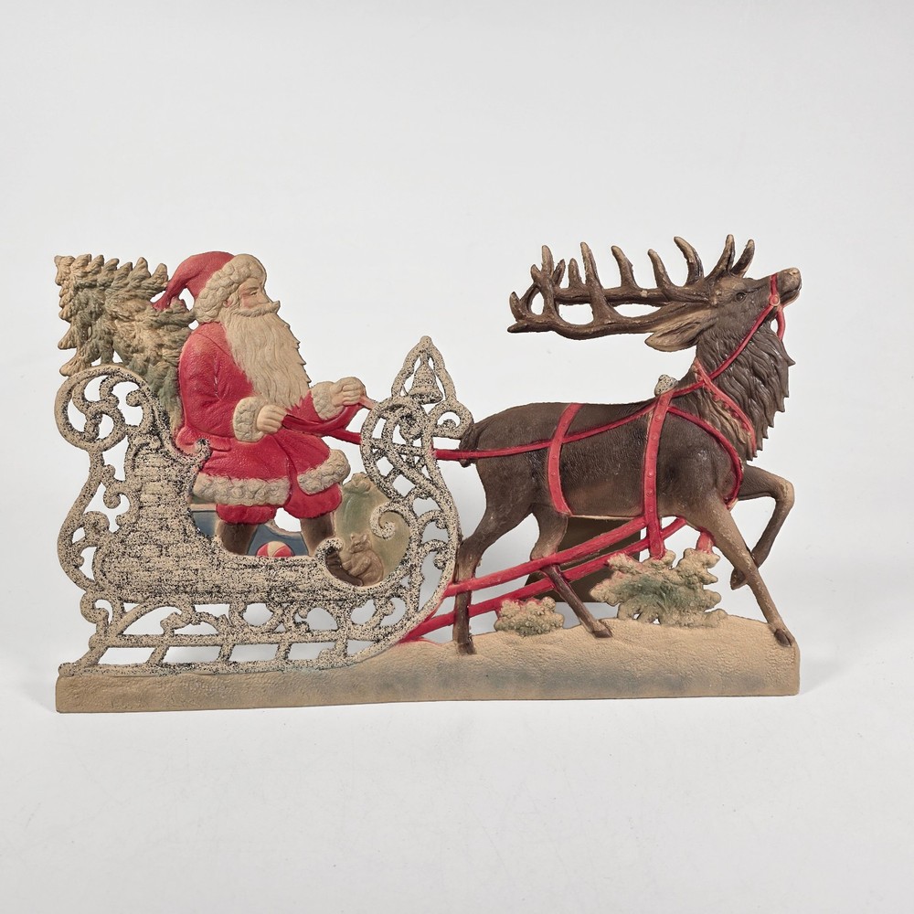 Antique Santa in Sleigh Reindeer • Embossed Paper • German Vtg Christmas 1900s