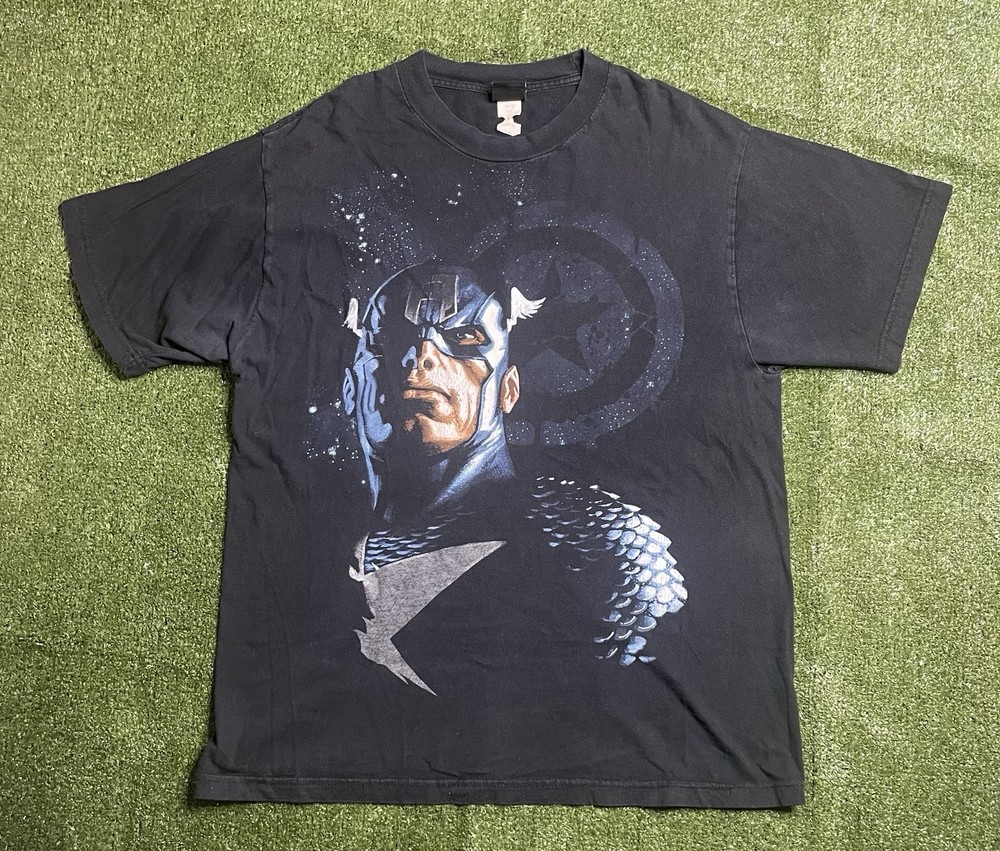 Marvel Captain America Graphic Men's T-Shirt Black Size L Short Sleeve