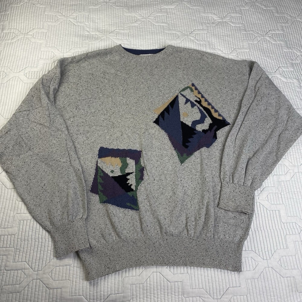 St. Croix Knits Sweater Men’s XL Cotton Blend Abstract Y2K Knit Vintage USA Gray
