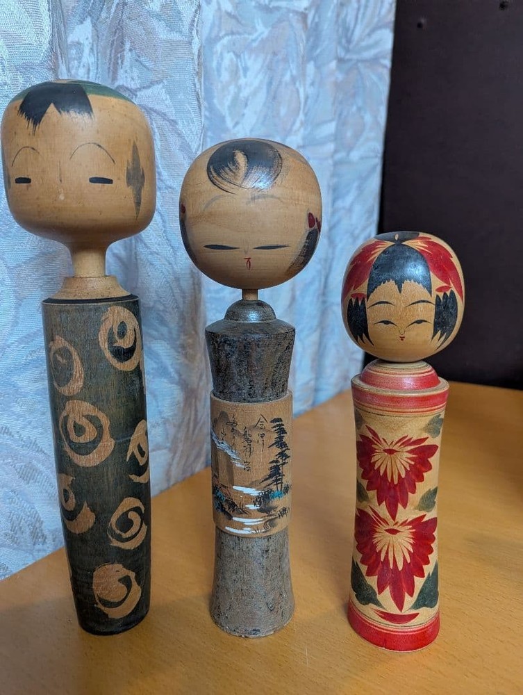 Yasuo Okazaki Naruko Kokeshi Doll Set of 3 Traditional Wooden Handcrafted