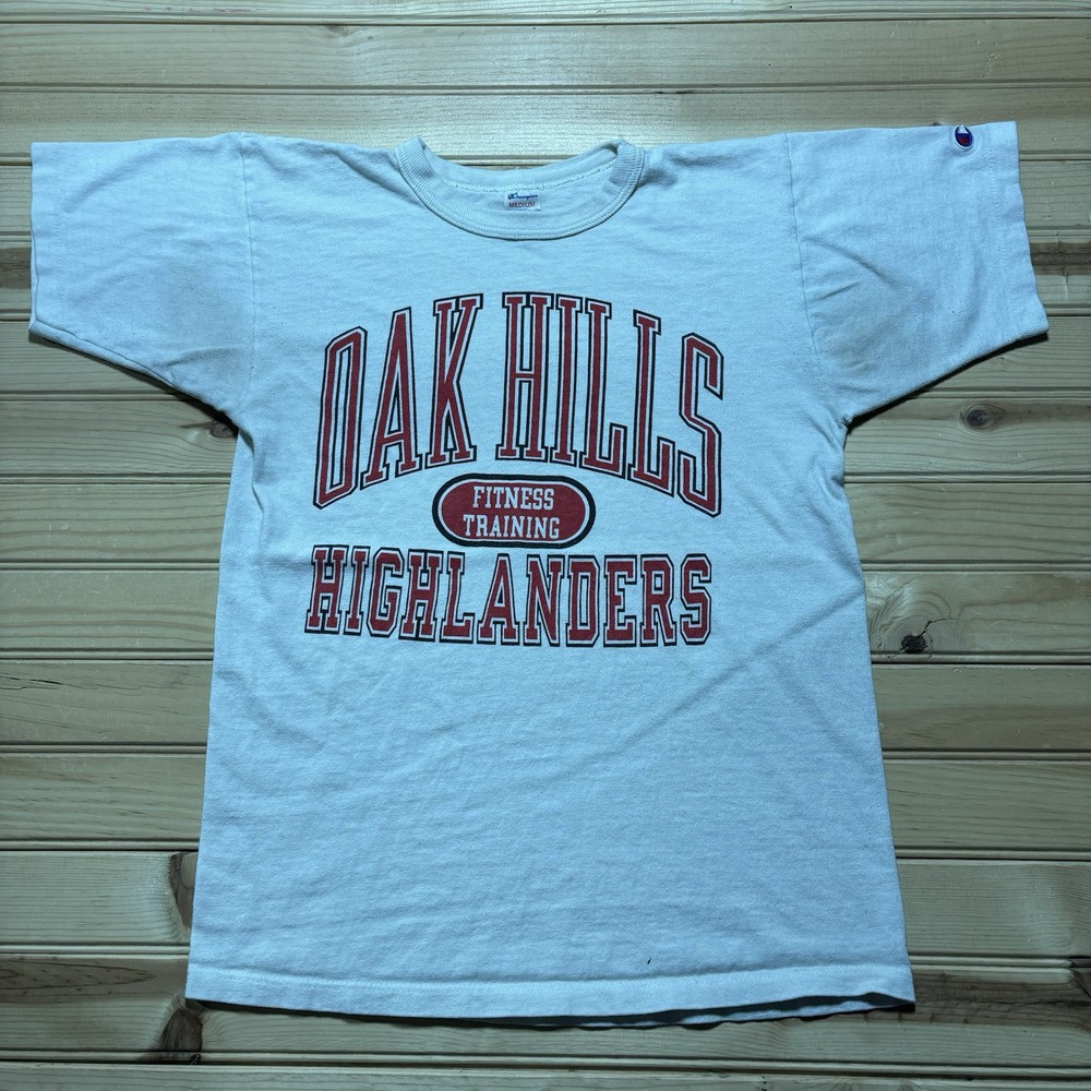Vintage 80s Champion Oak Hills Highlanders Fitness Training Shirt Size M