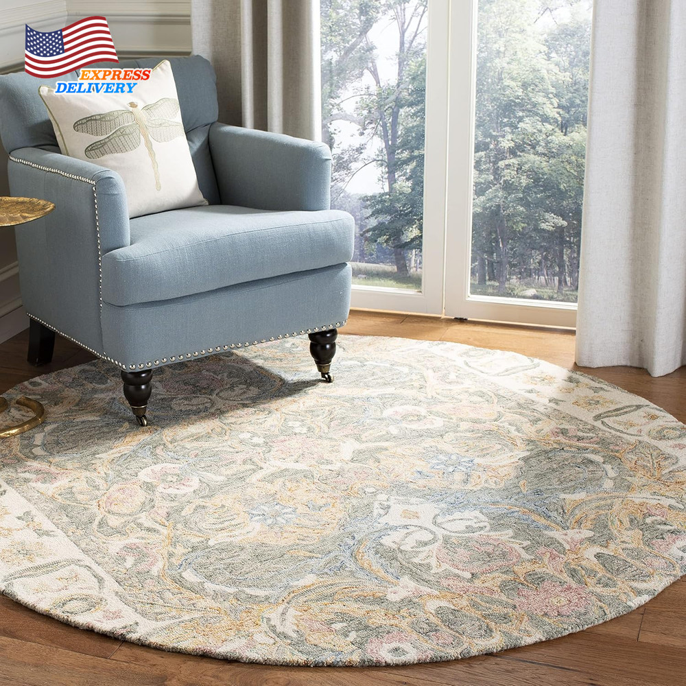 Aubusson Collection 6' Round Ivory Handmade Traditional Premium Wool Area Rug