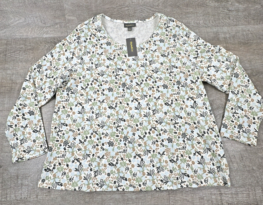 Style & Co Women's 2X Floral Knit Shirt Top Multicolor  Long Sleeve