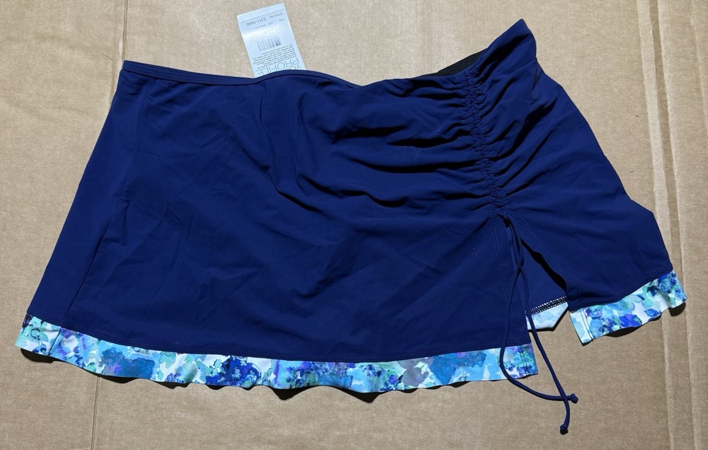 Profile By Gottex Women’s Plus Size 20W Swim Skirt Bottom NWT Blue Ruched Side
