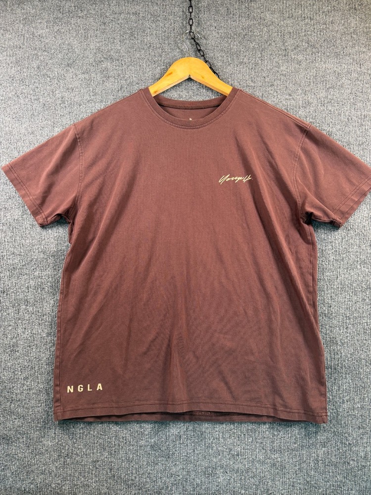 YOUNGLA Mens Graphic T Shirt Crew Neck Short Sleeve Cotton Size Small Brown