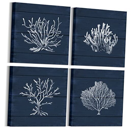 Coral Canvas Wall Art Prints Ocean Navy Blue Coastal Artwork Beach Home