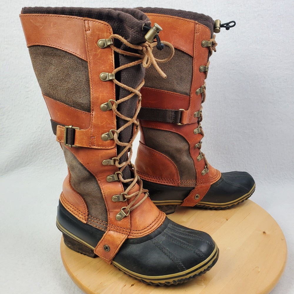 Sorel Conquest Carly II Riding Tall Waterproof Leather Boots Women's Size 8