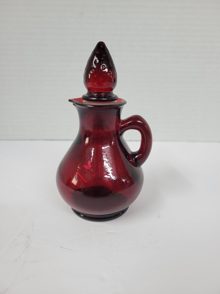 Vintage Avon Ruby Red Glass Cruet Bath Foam 4 oz Bottle with Strawberry Stopper