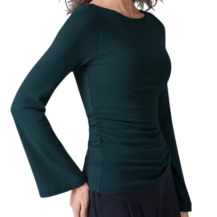 OGL EcoMousse Boat Neck Bell Sleeve Side Ruched Brami Top Dark Teal Size Small