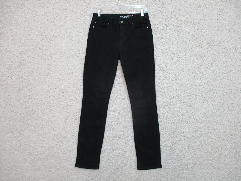 Gap Jeans 4 Womens Regular Size Black Denim Always Skinny Stretch Dark Wash Logo