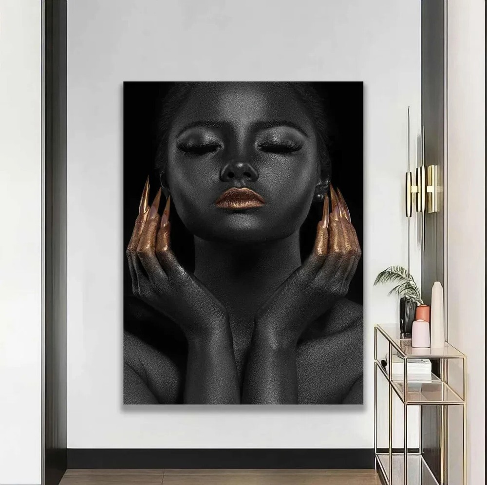 Brownish Black Makeup Woman Painting Wall Art Canvas Unframed Print Art