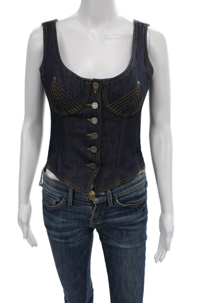 Jean Paul Gaultier Women Cropped Tank Blue Cotton Sweetheart Size 38Free Shipping in US $100+ Orders | $6.95 Orders Below