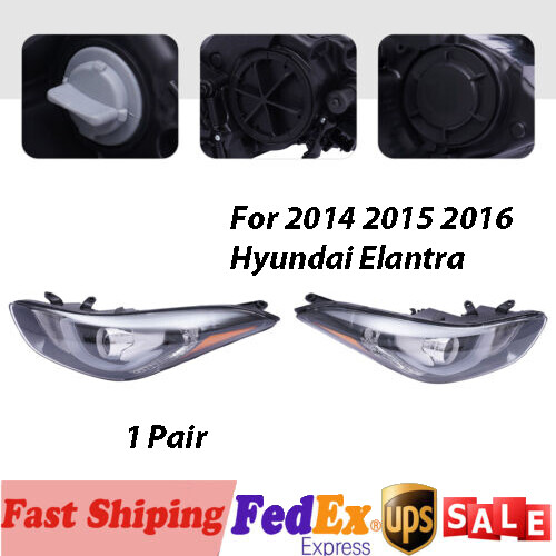 Pair Headlights with LED Projector Left+Right For 2014 2015 2016 Hyundai Elantra