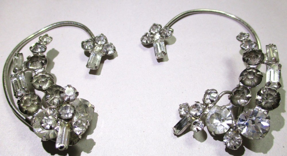 Rare Vintage Boucher Style Earrite Rhinestone Earrings, Crosses