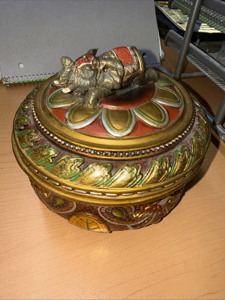 Vintage Wooden Trinket Box Elephant 6.5