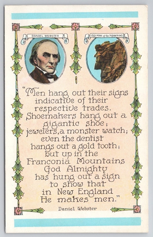 Old Man of Mountains Franconia NH Daniel Webster Quote New England Postcard